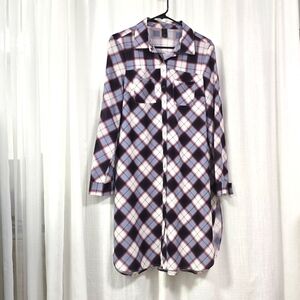 2/$30 prAna Plaid Womens Shirt Dress With‎ Snaps Sized M Oversized Academia Midi